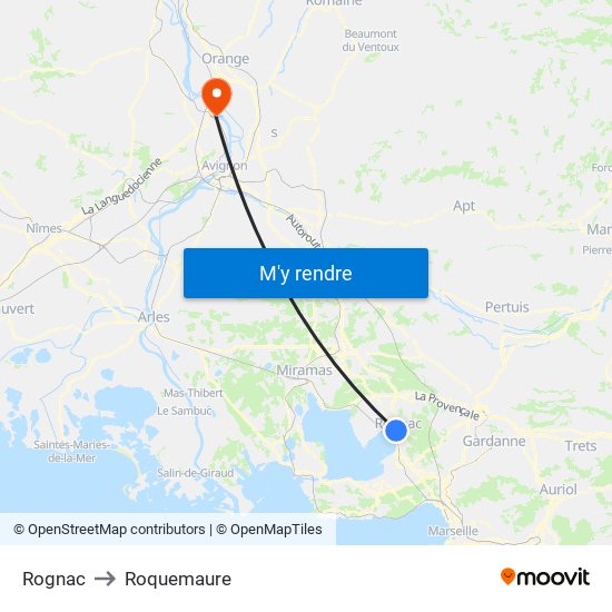 Rognac to Roquemaure map