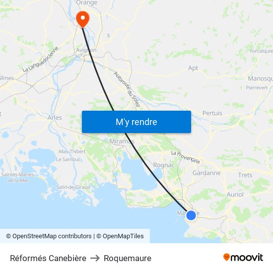 Réformés Canebière to Roquemaure map