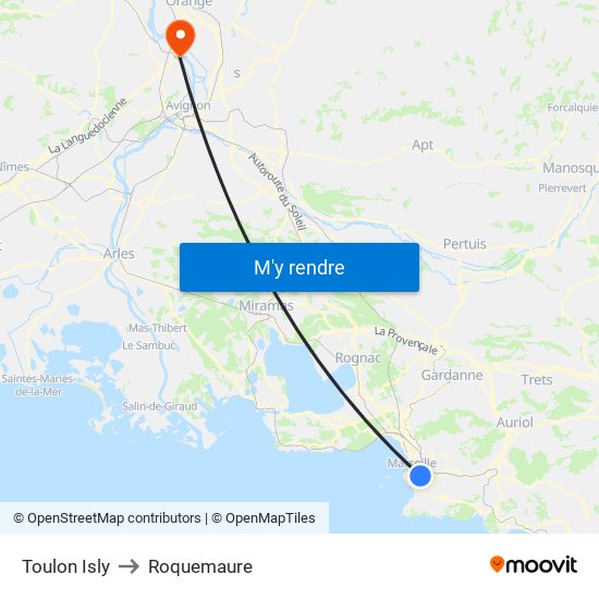 Toulon Isly to Roquemaure map