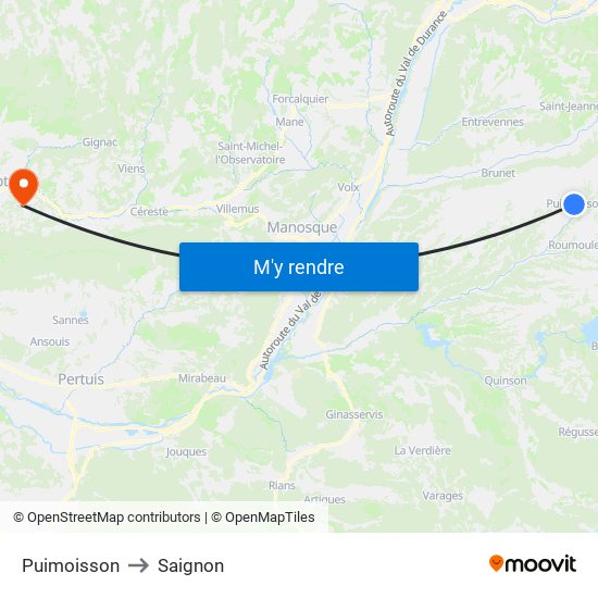Puimoisson to Saignon map
