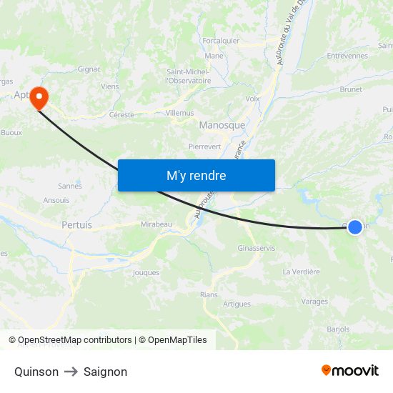 Quinson to Saignon map