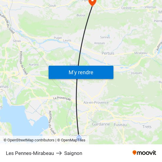 Les Pennes-Mirabeau to Saignon map