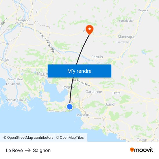 Le Rove to Saignon map