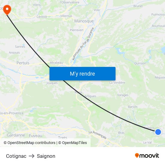 Cotignac to Saignon map