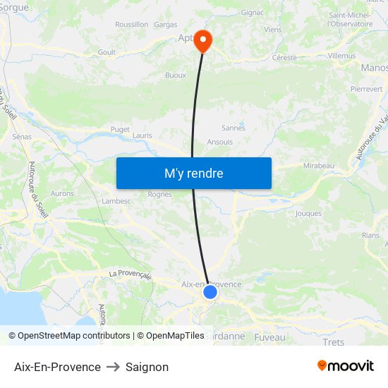 Aix-En-Provence to Saignon map