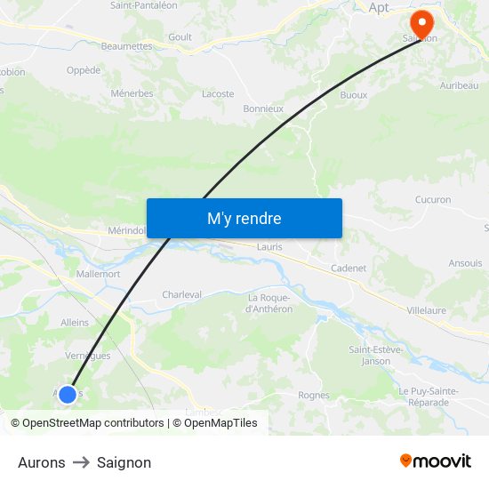 Aurons to Saignon map