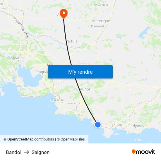 Bandol to Saignon map