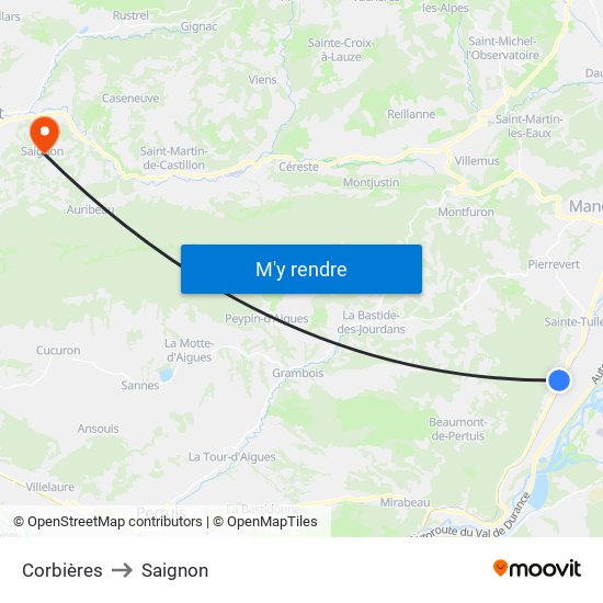Corbières to Saignon map