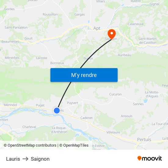 Lauris to Saignon map