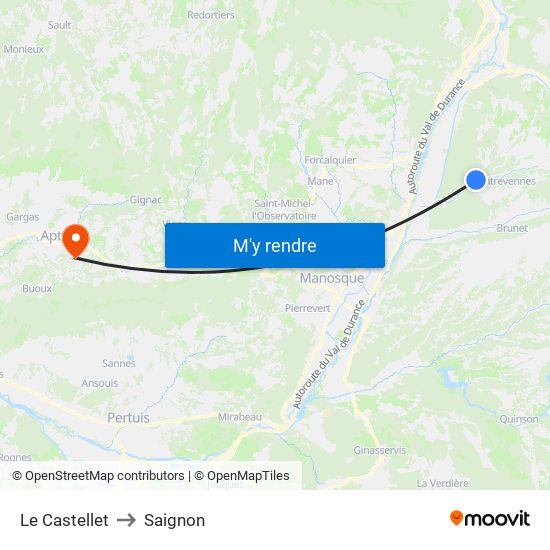 Le Castellet to Saignon map