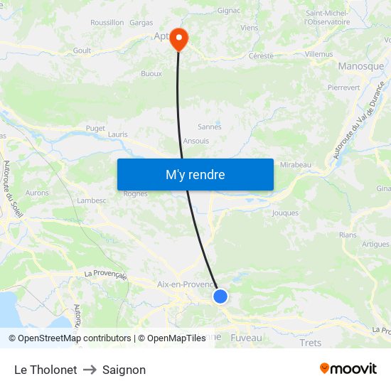 Le Tholonet to Saignon map