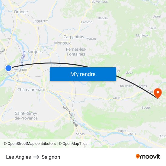 Les Angles to Saignon map
