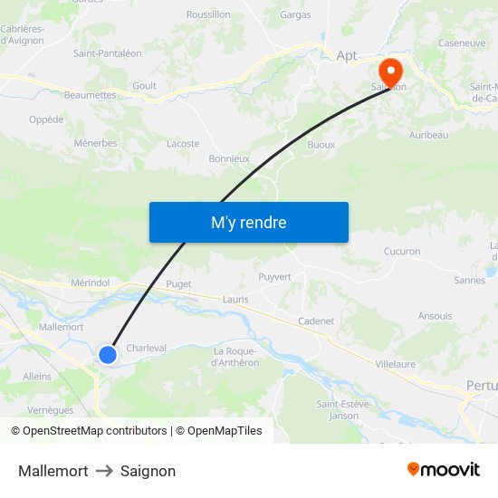 Mallemort to Saignon map