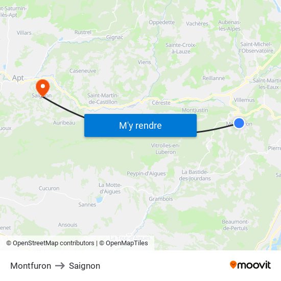 Montfuron to Saignon map
