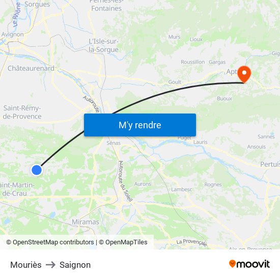Mouriès to Saignon map