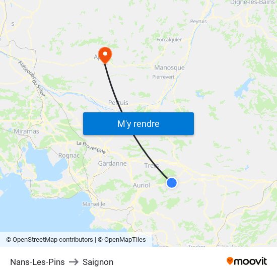 Nans-Les-Pins to Saignon map