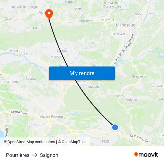 Pourrières to Saignon map
