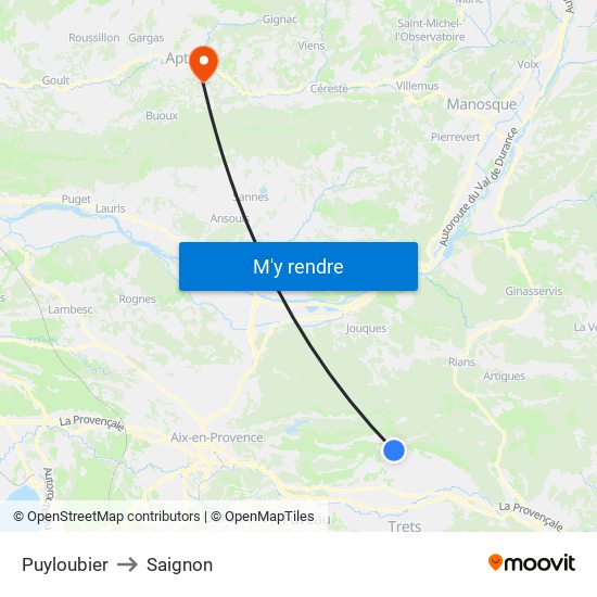 Puyloubier to Saignon map
