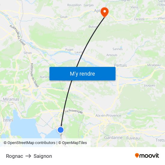 Rognac to Saignon map