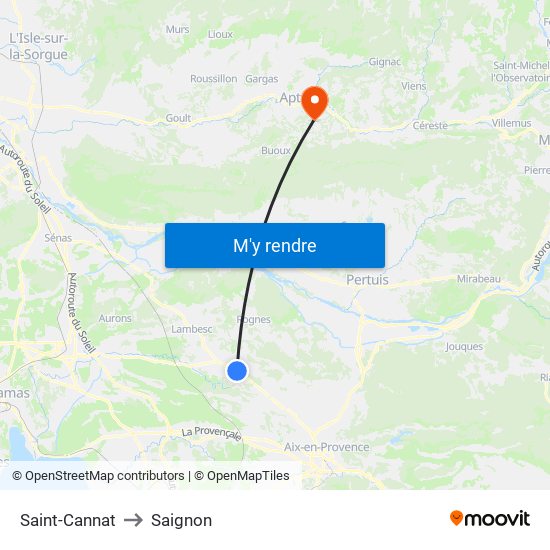 Saint-Cannat to Saignon map