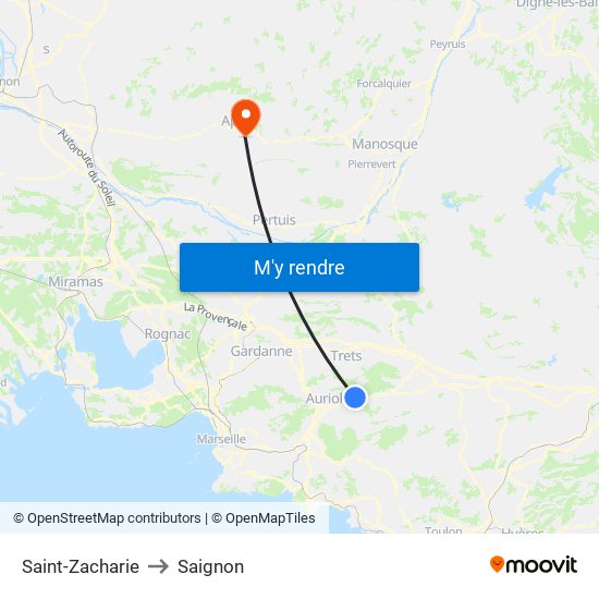 Saint-Zacharie to Saignon map