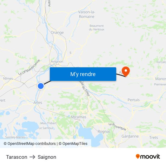 Tarascon to Saignon map