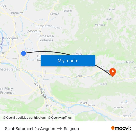 Saint-Saturnin-Lès-Avignon to Saignon map