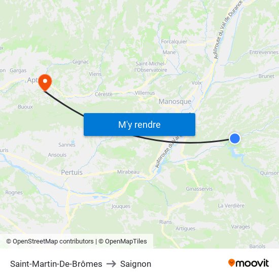 Saint-Martin-De-Brômes to Saignon map