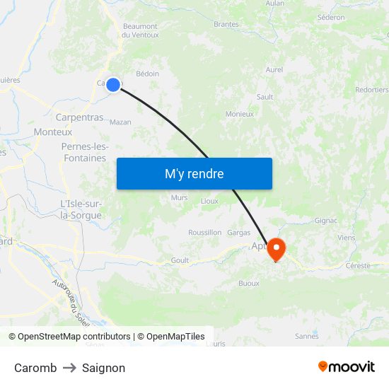Caromb to Saignon map