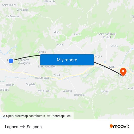 Lagnes to Saignon map