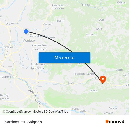 Sarrians to Saignon map