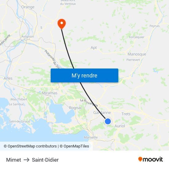 Mimet to Saint-Didier map