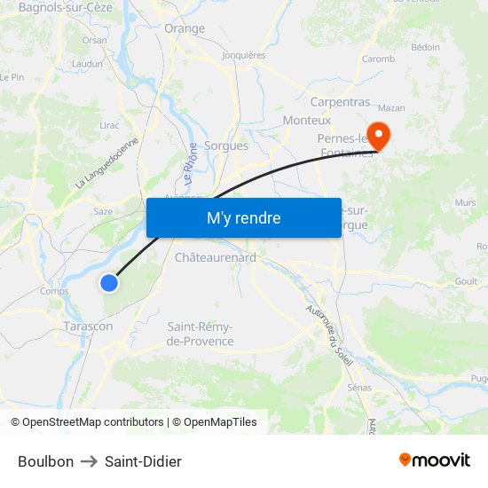 Boulbon to Saint-Didier map