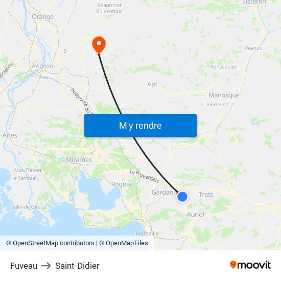 Fuveau to Saint-Didier map