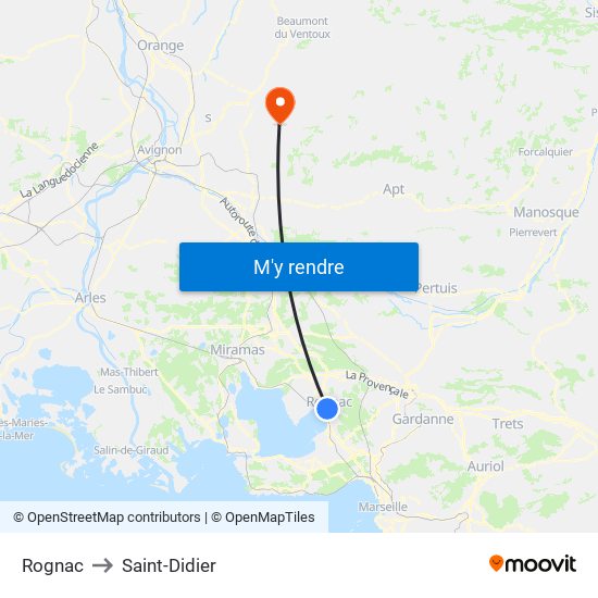 Rognac to Saint-Didier map