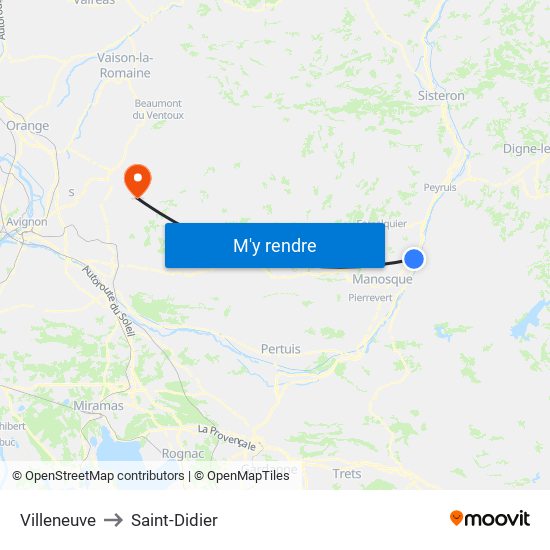 Villeneuve to Saint-Didier map