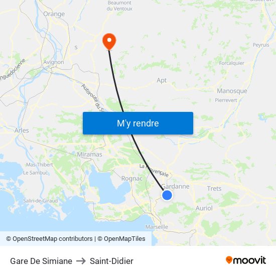 Gare De Simiane to Saint-Didier map