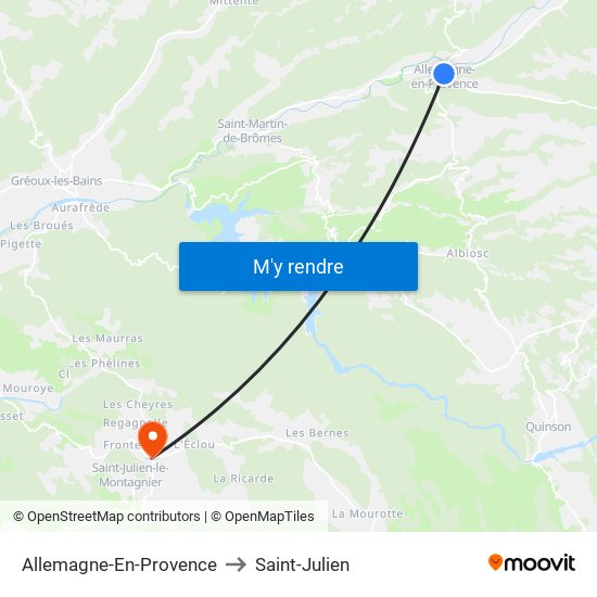 Allemagne-En-Provence to Saint-Julien map