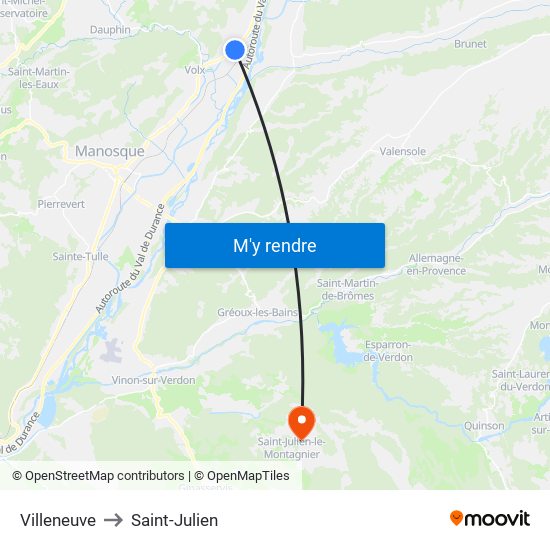 Villeneuve to Saint-Julien map