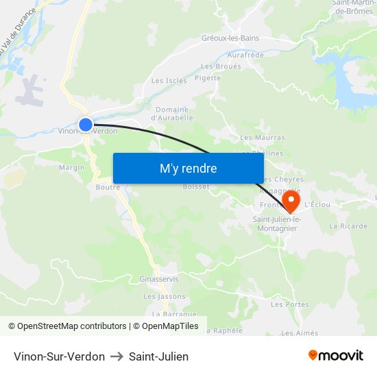 Vinon-Sur-Verdon to Saint-Julien map