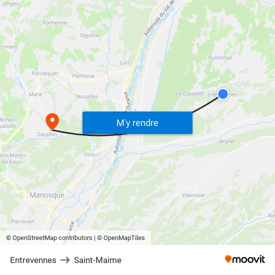 Entrevennes to Saint-Maime map