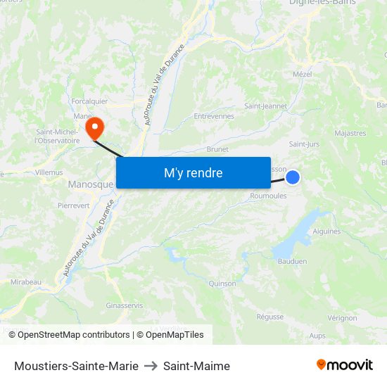 Moustiers-Sainte-Marie to Saint-Maime map