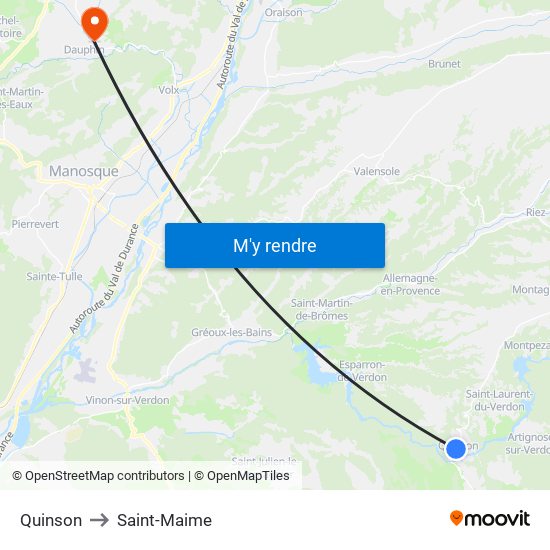 Quinson to Saint-Maime map