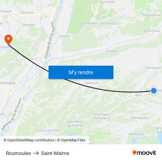 Roumoules to Saint-Maime map