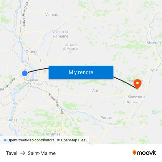 Tavel to Saint-Maime map