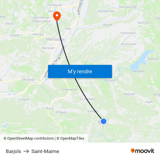 Barjols to Saint-Maime map