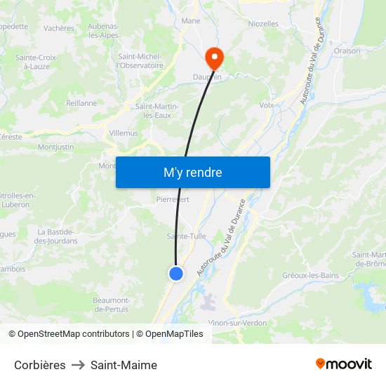 Corbières to Saint-Maime map