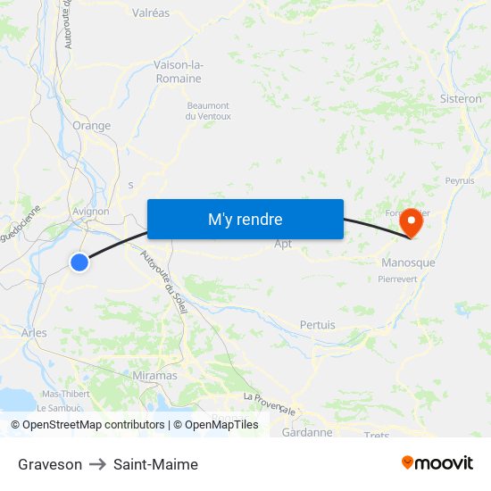 Graveson to Saint-Maime map