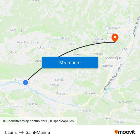 Lauris to Saint-Maime map