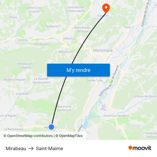 Mirabeau to Saint-Maime map
